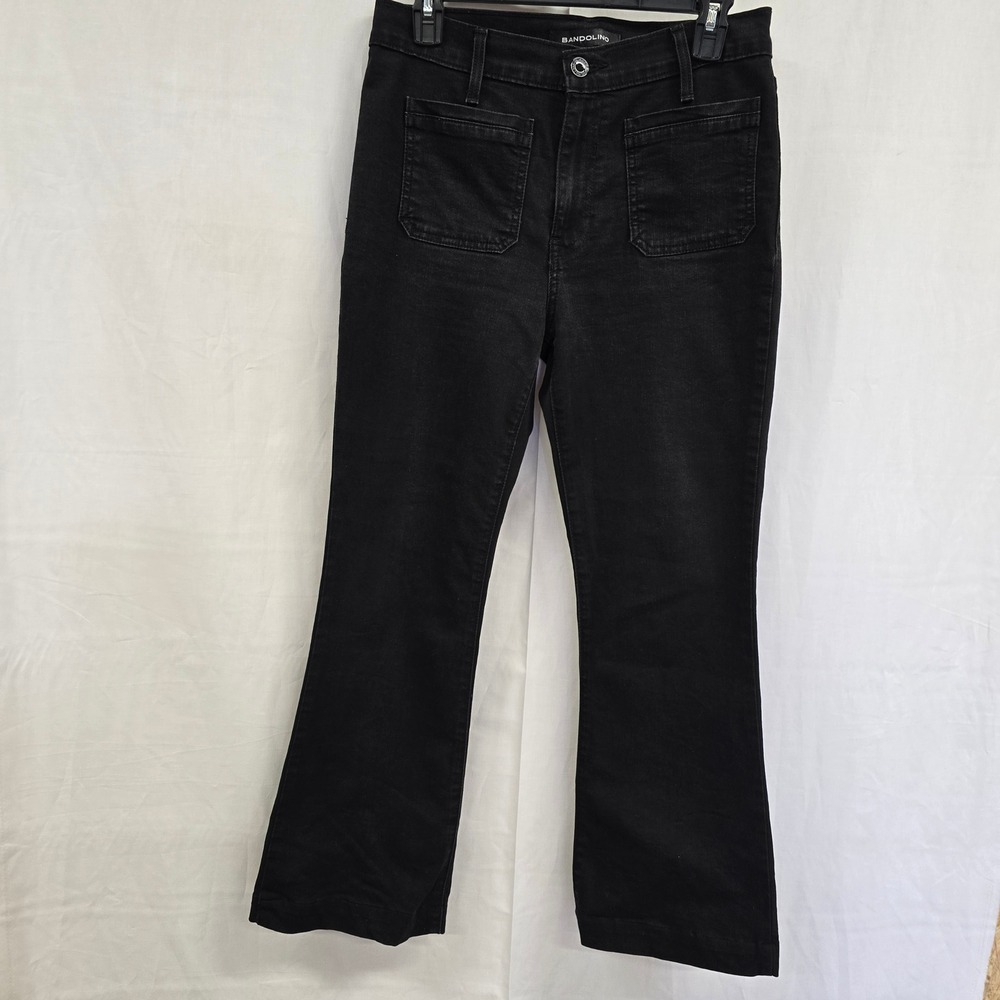 Bandolino Roan Flare Jeans Womens 6 Black High‎ Rise Front Patch Pocket Denim